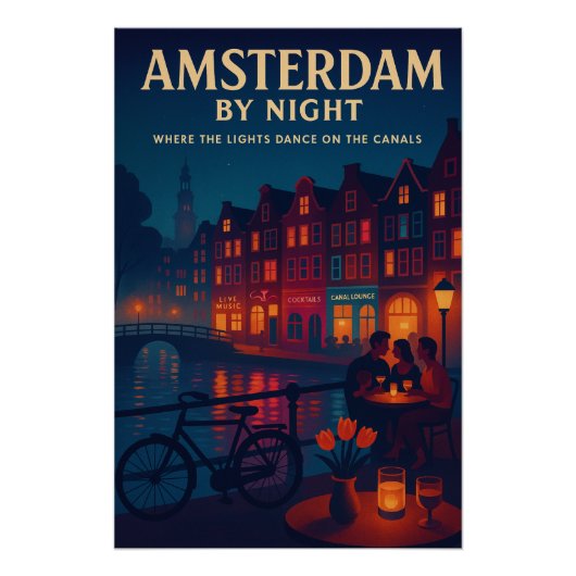 Retro Reisposter: Amsterdam Nachtleven Perfect Poster (Voorkant)
