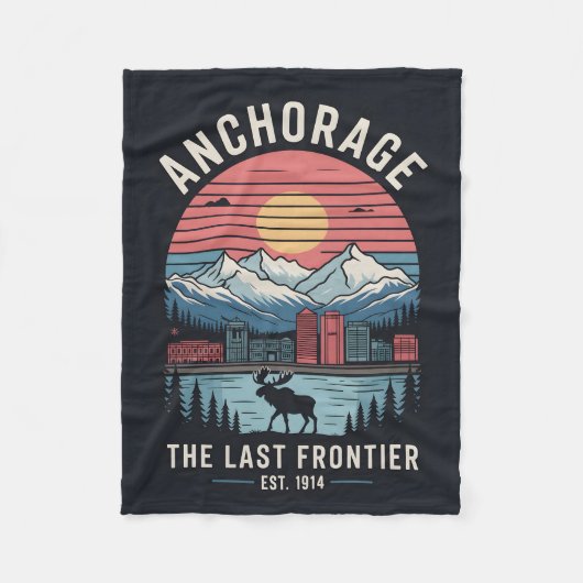 Retro Reisposter Anchorage Alaska Illustratie Fleece Deken (Voorkant)