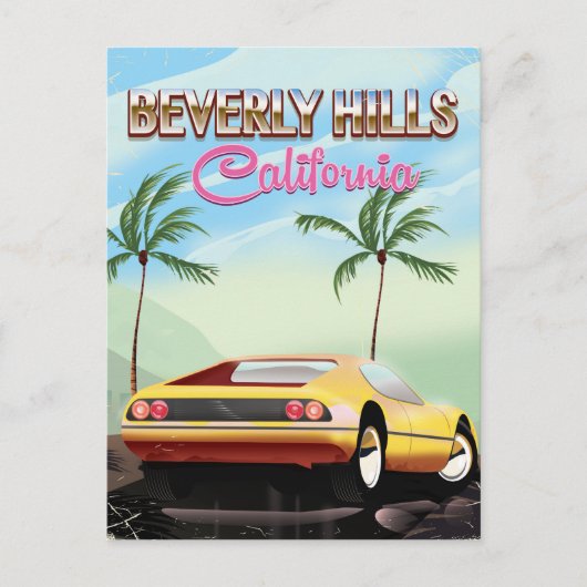Retro-reisposter Beverly Hills California Briefkaart (Voorkant)