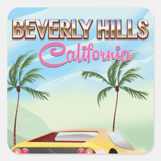 Retro-reisposter Beverly Hills California Vierkante Sticker (Voorkant)