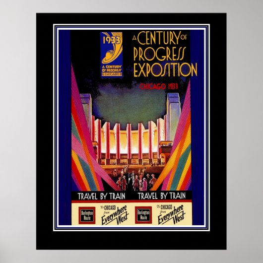 Retro Reisposter Chicago Trein Grote Maat Poster (Voorkant)