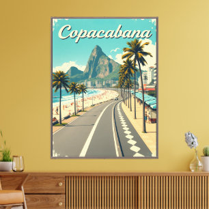 Retro Reisposter - Copacabana Beach Canvas Afdruk