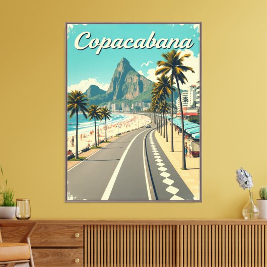 Retro Reisposter - Copacabana Beach Canvas Afdruk (Insitu (Woonkamer))