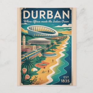 Retro-reisposter Durban Zuid-Afrika Kunst Briefkaart