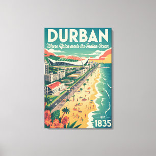 Retro-reisposter Durban Zuid-Afrika Kunst Canvas Afdruk