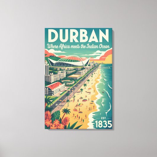 Retro-reisposter Durban Zuid-Afrika Kunst Canvas Afdruk (Voorkant)