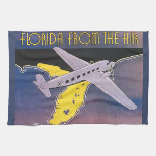 Retro reisposter, Florida vanuit de lucht vliegtui Theedoek