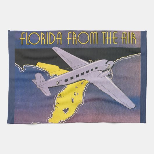 Retro reisposter, Florida vanuit de lucht vliegtui Theedoek (Horizontaal)