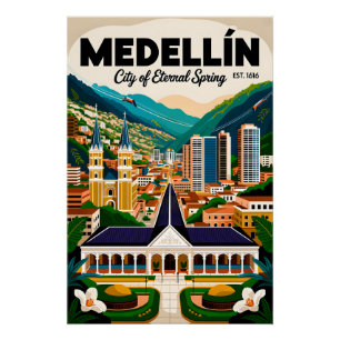 Retro-reisposter Kunst Medellín Colombia Perfect Poster