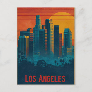 Retro-reisposter Kunst van Downtown Los Angeles Briefkaart