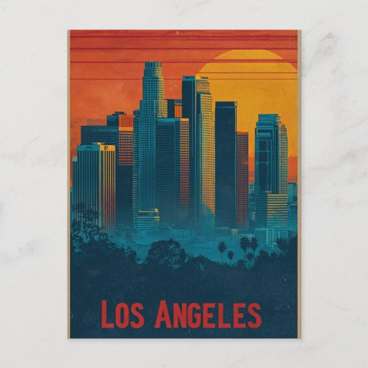 Retro-reisposter Kunst van Downtown Los Angeles Briefkaart (Voorkant)