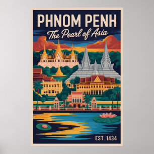 Retro Reisposter Kunst van Phnom Penh Cambodja Poster