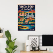 Retro Reisposter Kunst van Phnom Penh Cambodja Poster (Thuiskantoor)