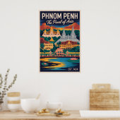 Retro Reisposter Kunst van Phnom Penh Cambodja Poster (Keuken)