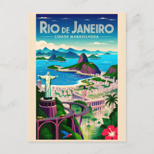 Retro Reisposter Kunst van Rio de Janeiro Brazilië Briefkaart