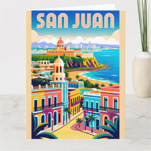 Retro Reisposter Kunst van San Juan Puerto Rico Kaart