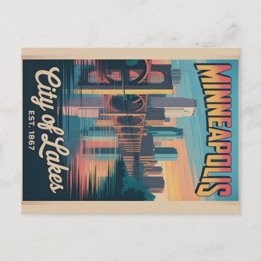 Retro Reisposter Minneapolis Minnesota Briefkaart (Voorkant)