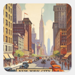 Retro Reisposter New York City Vierkante Sticker