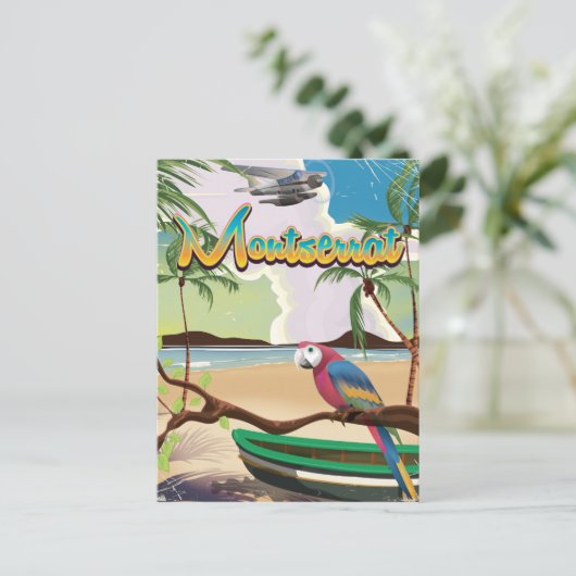 Retro-reisposter op het eiland Montserrat Briefkaart (Staand voorkant)