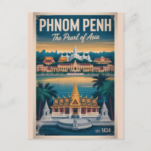 Retro-reisposter Phnom Penh Cambodja Kunst Feestdagenkaart