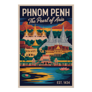 Retro-reisposter Phnom Penh Cambodja Kunst Perfect Poster