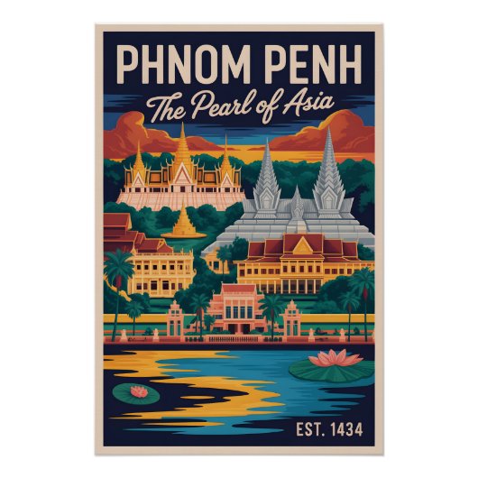 Retro-reisposter Phnom Penh Cambodja Kunst Perfect Poster (Voorkant)