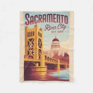 Retro reisposter Sacramento Californië  Fleece Deken