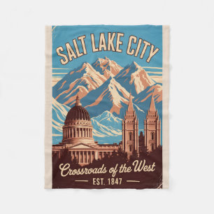 Retro Reisposter Salt Lake City Utah Fleece Deken