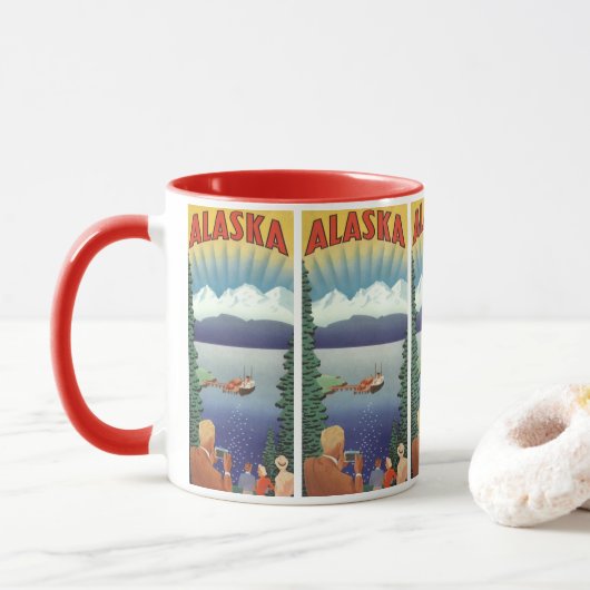 Retro Reisposter, Schitterend Alaskalandschap Mok (Met donut)