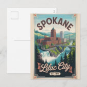 Retro Reisposter Spokane Washington Feestdagenkaart (Voorkant / Achterkant)