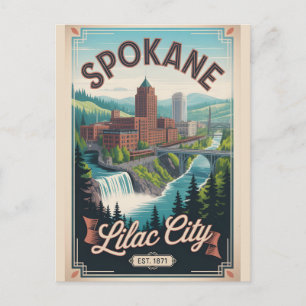 Retro Reisposter Spokane Washington Feestdagenkaart
