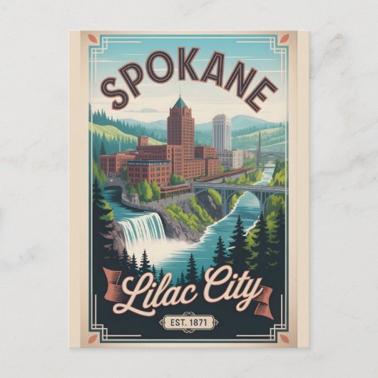 Retro Reisposter Spokane Washington Feestdagenkaart (Voorkant)