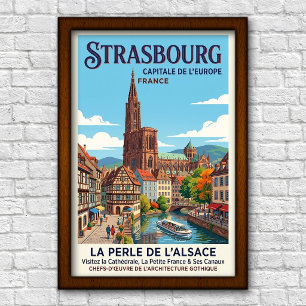Retro reisposter uit 1960 van Straatsburg, Frankri Poster