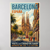 Retro reisposter uit de jaren 60 van Barcelona, Sp Poster (Voorkant)