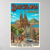Retro reisposter uit de jaren 60 van Barcelona, Sp Poster (Voorkant)