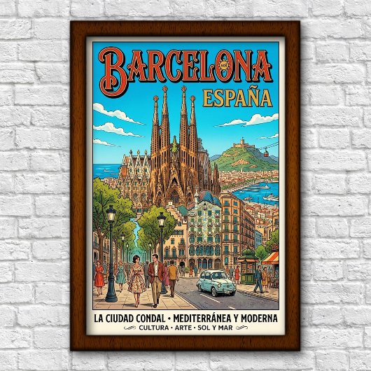 Retro reisposter uit de jaren 60 van Barcelona, Sp Poster