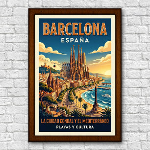 Retro reisposter uit de jaren 60 van Barcelona, Sp Poster