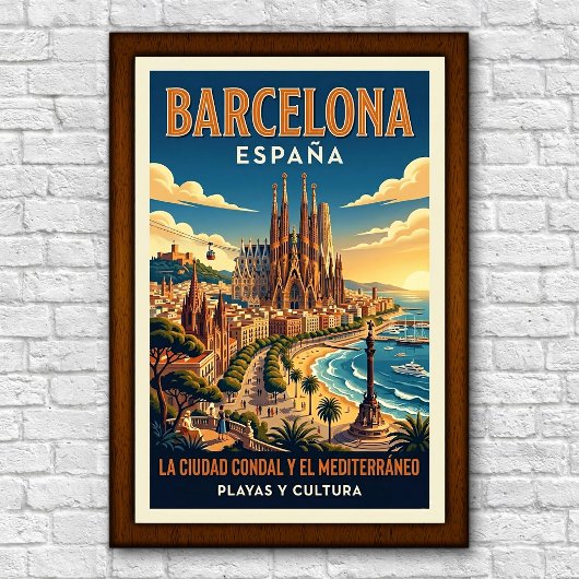 Retro reisposter uit de jaren 60 van Barcelona, Sp Poster