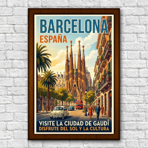 Retro reisposter uit de jaren 60 van Barcelona, Sp Poster