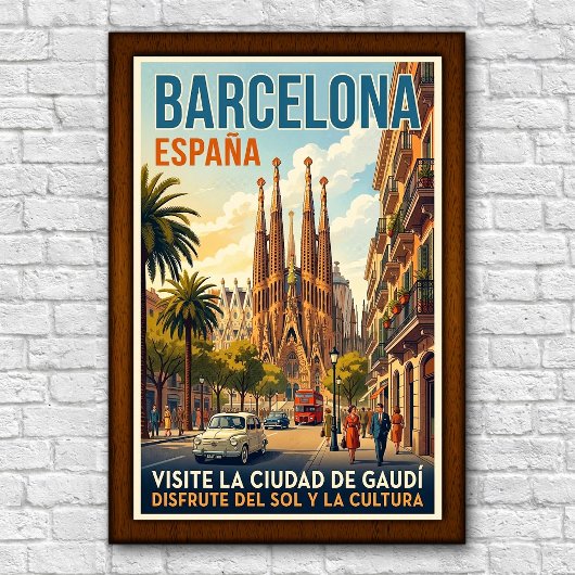 Retro reisposter uit de jaren 60 van Barcelona, Sp Poster