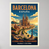 Retro reisposter uit de jaren 60 van Barcelona, Sp Poster (Voorkant)