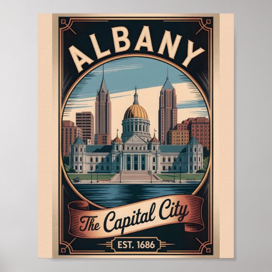 Retro Reisposter van Albany New York  Poster (Voorkant)