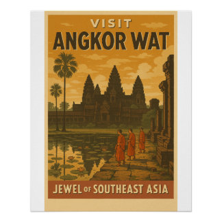 Retro reisposter van Angkor Wat tempel Perfect Poster