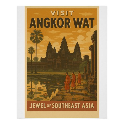 Retro reisposter van Angkor Wat tempel Perfect Poster (Voorkant)