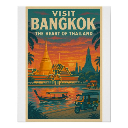Retro reisposter van Bangkok, Thailand Perfect Poster (Voorkant)