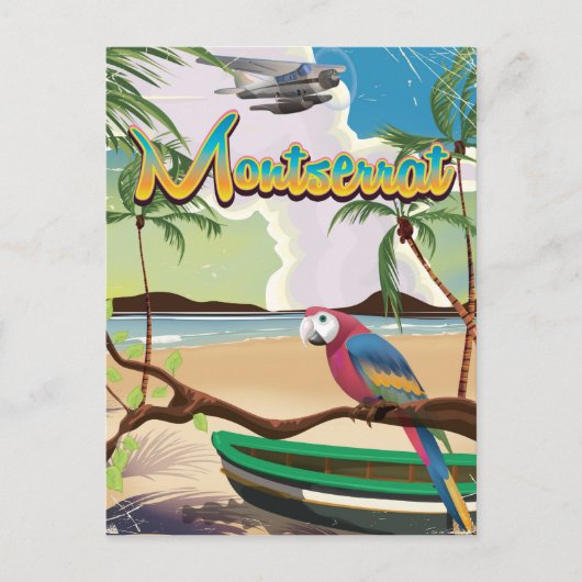 Retro reisposter van het eiland Montserrat Briefkaart (Voorkant)