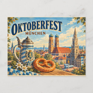Retro reisposter van het Oktoberfest in München Feestdagenkaart