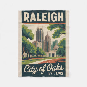 Retro Reisposter van Raleigh North Carolina Fleece Deken