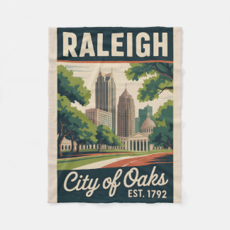 Retro Reisposter van Raleigh North Carolina Fleece Deken