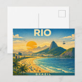 Retro Reisposter van Rio de Janeiro Briefkaart (Voorkant / Achterkant)